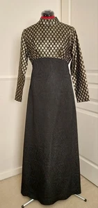 Vintage 1960s 1970s Black & Gold Maxi Evening Dress 12 - Picture 1 of 3