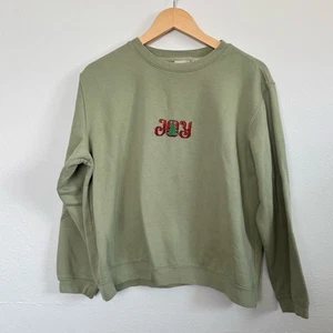 VTG Christmas Joy Sweatshirt Sweater Unisex L Green Embroidered Minimalist Retro - Picture 1 of 6