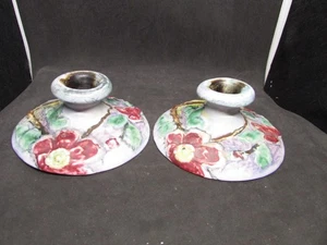 Pair of WELLER POTTERY Silvertone Candlestick Holders - 1920s - Picture 1 of 11