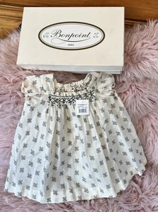 Neu mit Etikett Bonpoint Brodee Robe 6 m Kleid Baumwolle Knopf gesmokt Bischof Blumen Box Geschenk - Bild 1 von 9