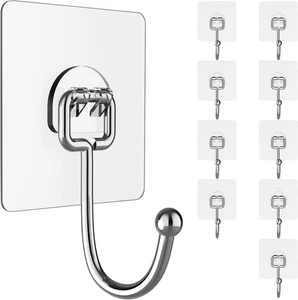 Large Hooks for Hanging Heavy-Duty 44Ib(Max) 10 Packs, Wall Hangers without Nail - Picture 1 of 12