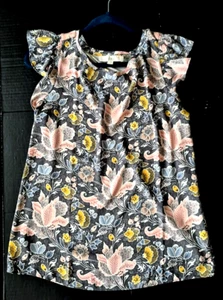 LOFT Damen Gr. S grau pfirsich Blumen ärmellose Tunika Bluse Rüschen Schultern - Bild 1 von 15