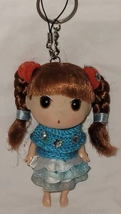 Mini Doll keychain Car Backpack Charms Kawaii dolls Blue Dress Braided Pigtails  - Picture 1 of 6