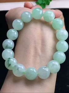 RARE Icy Translucent with Green Jadeite Jade 13.7MM Beads Bracelet Bangle【A】Gems - Picture 1 of 6