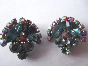 VTG JULIANA BEAUTIFUL AURORA RUBY AND SAPPHIRE EARRINGS..CLIP STYLE - Picture 1 of 3
