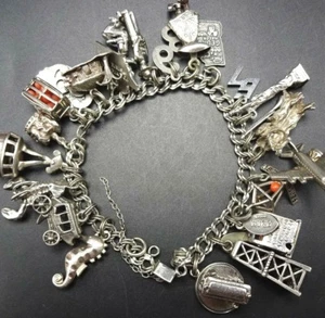 PULSERA DE DIJES DE PLATA ESTERLINA DE VIAJE DE EE. UU. y el mundo de colección 72 g 23 dijes - Imagen 1 de 5