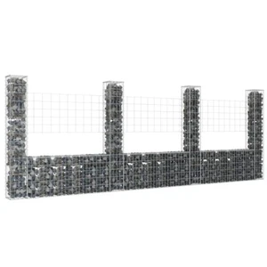 NNEVL U-shape Gabion Basket with 4 Posts Iron 380x20x150 cm - Picture 1 of 6