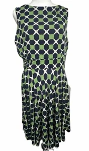 Donna Morgan Jersey Geo Print Sleeveless Fit-&-Flare Dress Navy Green White 10 - Picture 1 of 9