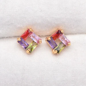 18K Yellow Gold Filled Women Multicolour Mystic Topaz Square Stud Earrings - Picture 1 of 2
