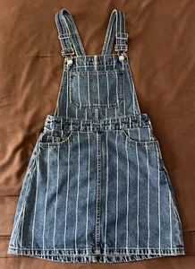 H&M DIVIDED Blue w/ White Stripes Denim Adj Straps Skirtall Bib Overalls Skirt 2 - Picture 1 of 12