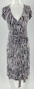 Lk Bennett Designer-Wickelkleid Seide Jersey marineblau nude gemustert Größe UK 10 sehr guter Zustand #J - Bild 1 von 10