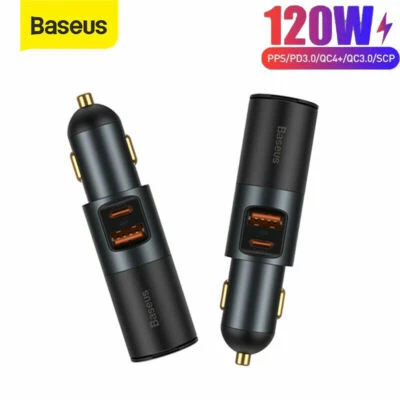 Baseus PD120W USB Type-C Fast Car Charger QC 3.0 Power Socket For iPhone Samsung - Image 1 of 4