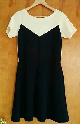 Vestido Skater Lisa Perry Sweetheart 4 Crema Azul Marino 100% Lana  Foto 1 de 4