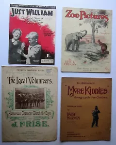 4 Childrens Music Sheets Antique Vintage Just William Zoo Pictures Humorous Boys - Bild 1 von 14