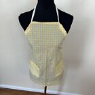 Vintage Womens Kitchen Apron Yellow and White Gingham Waist Tie Pockets