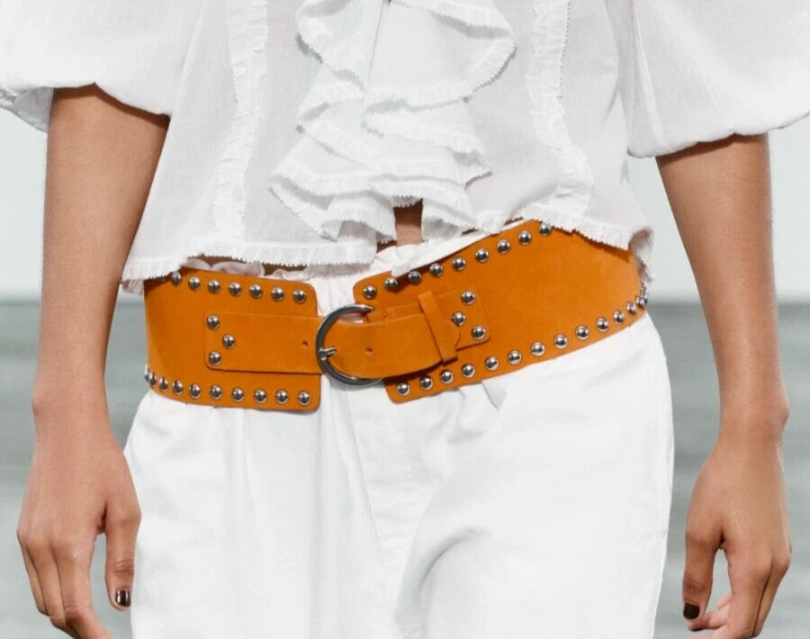 Cinturón Corsé Zara Ancho Tachonado Gamuza Cuero Naranja Talla W30 W32 W34 1736/205 Nuevo Foto 1 de 4