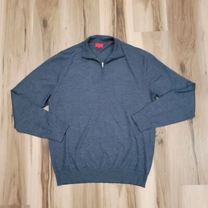 ISAIA Men's Size XXL Quarter 1/4 Zip Wool Sweater Blue Pullover - Picture 1 of 11