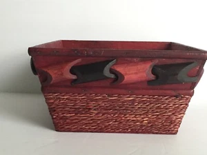  Decorative Wooden Rope Wrapped Basket Bamboo Wood Motif  4.5H" x 6.5W" x 8.5D" - Picture 1 of 7