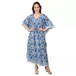 Women's Sleepwear Cotton Caftan Traditional Block Print Kaftan Maxi Dress A151 - Picture 1 of 5