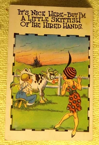 Vintage Postcard COMIC - Posted 1935, Milking Cow & Flapper Girl - Picture 1 of 2