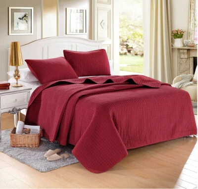 Everest Supply Queen Burgundy Solid Color Quilted Bedspread with 2 Shams NEW - Image 1 of 4