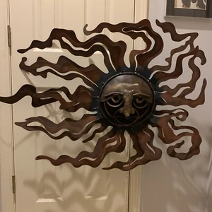 Vtg Mid Century Style Handmade? Metal Wall Sculpture Sun W/ Lamp Light - Picture 1 of 16