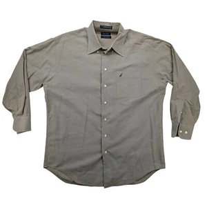 Nautica Shirt Mens 16.5 Vintage Oxford Long Sleeve Button Up Khaki Classic Logo - Picture 1 of 9