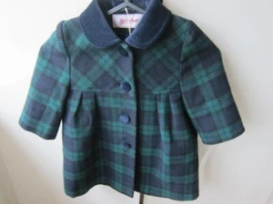 PAT PERKINS ENGLAND-Vintage Plaid Child’s Wool Coat 6/12 months velvet collar - Picture 1 of 10