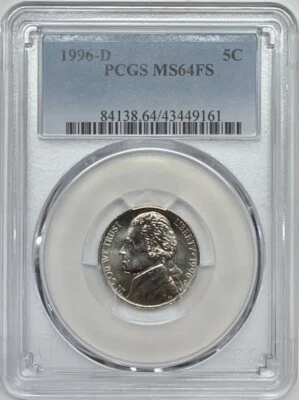 1996 D Jefferson Nickel PCGS MS64FS Clad Coin 5C Full Steps - Image 1 of 4