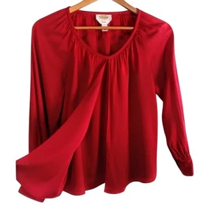 Talbots Red Silk Split Flyaway Front Tunic Top Shirt Blouse Womens Size 8 Petite - Picture 1 of 8