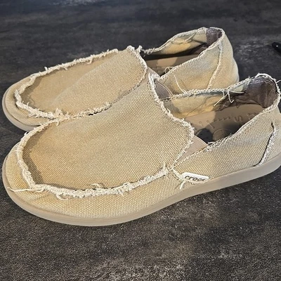 Crocs Zapatos Para Hombre Talla 11 Mocasines de Lona Tostada Sin Cordones Deshilachados Informales Cómodos Caqui Foto 1 de 4