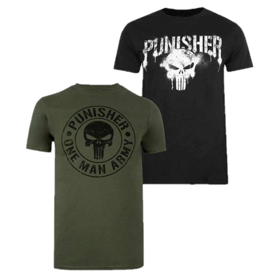 Pack de 2 camisetas para hombre Punisher verde y negro con gráficos - nuevas - Imagen 1 de 2