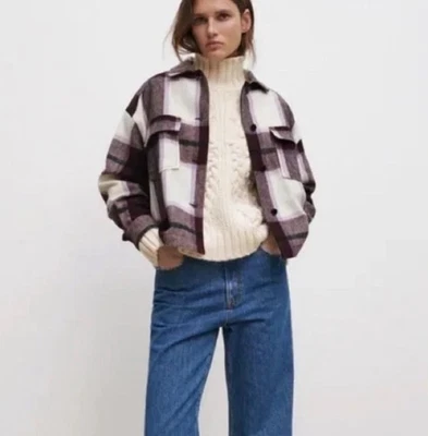 Sobrecamisa Chaqueta Zara Púrpura Cuadros Mezcla Lana Talla M Púrpura Foto 1 de 4