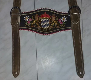Echtleder Lederhosenträger Bayernwappen bestickt auf Tuch Länge 115 cm Top - Bild 1 von 7
