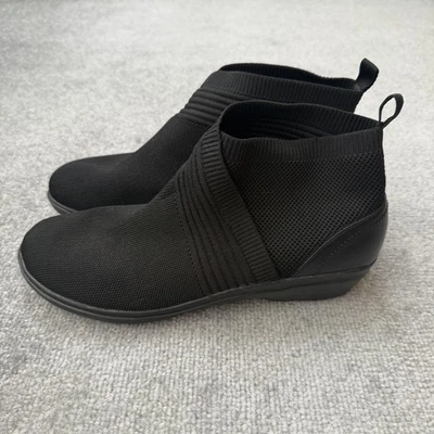 Clarks 女式靴子 11 码黑色针织袜踝靴懒人鞋楔形舒适 — 第 1/4 张图片