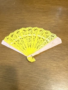 Vintage 1960s Barbie Hand Fan Accessory Pink/ Yellow RARE - Picture 1 of 3