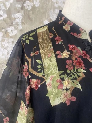 Blusa Top CITRON SANTA MONICA Negra Transparente Asiática 100% Seda Arte para Usar Con Cuentas M Foto 1 de 4