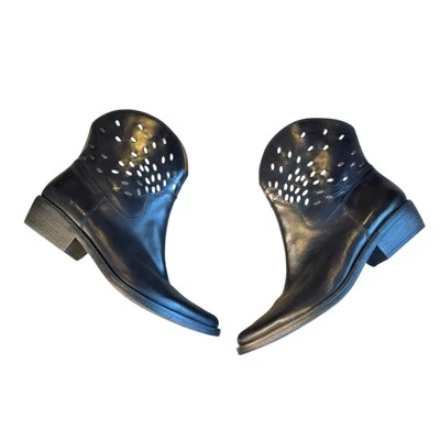 Nine West Gertrude Silver Studded Boots Cowboy Western Black Leather Size 7 - Image 1 of 4