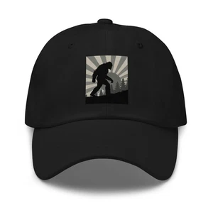 Retro Bigfoot Silhouette Dad Hat, Grayscale Forest Scene, Cryptid Core Cap - Picture 1 of 14