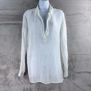 Camicetta CP Shades donna taglia small bianca 100% lino manica lunga boho top - Foto 1 di 9