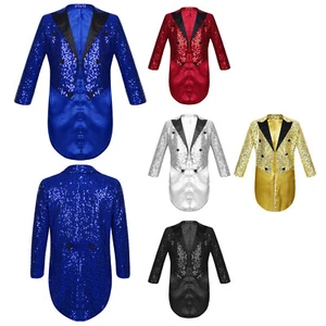 Kid Boy Sequin Tuxedo Jacket Suit Tailcoat Swallowtail Blazer Wedding Costume - Picture 1 of 71