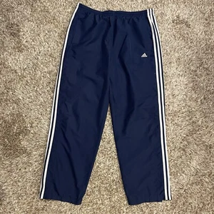 Vintage Adidas Mesh Lined Windbreaker Pants Nylon Running Blue L 35x31 Ankle Zip - Picture 1 of 15