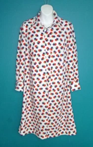Vtg 60s 70s Flower Power Polyester Shirt Dress Red Blue Sz L/XL - Picture 1 of 11