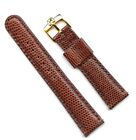 Brown19mm Genuine Lizard Mb Strap Band Leather And Traditional Gold Omega Buckle