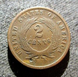 OLD COIN OF UNITED STATES OF AMERICA 2 CENTS 1864 "UNION SHIELD" - Picture 1 of 2