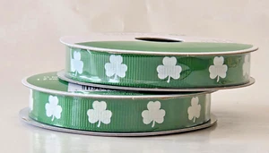 2 Spools Shamrock Ribbon 1/2"x4yds (Total 8yds) St. Patrick's Day Polyester - Picture 1 of 5