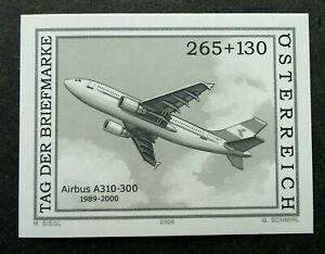 [SJ] Austria Airlines Airbus A310-300 2006 Airplane imperf black print stamp MNH