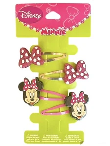 Disney Minnie Mouse Barrettes Hair Clips Glitter Bow Snap Clips Set of 4 - Picture 1 of 5