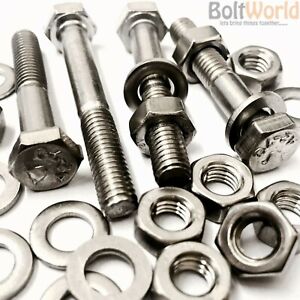 M5 A2 STAINLESS PART THREADED HEX HEAD BOLTS + FULL NUT + WASHERS HEXAGON 931