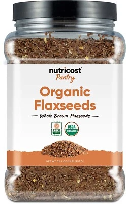 Nutricost Pantry Organic Flaxseeds (2 Pounds) - Whole Brown Flaxseeds